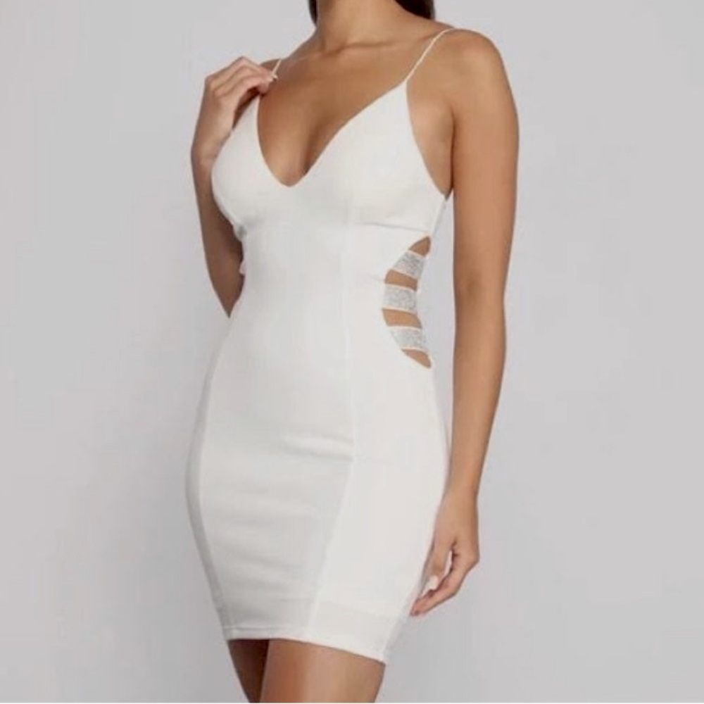 FINE IN RHINESTONE MINI DRESS - SILVER/WHITE